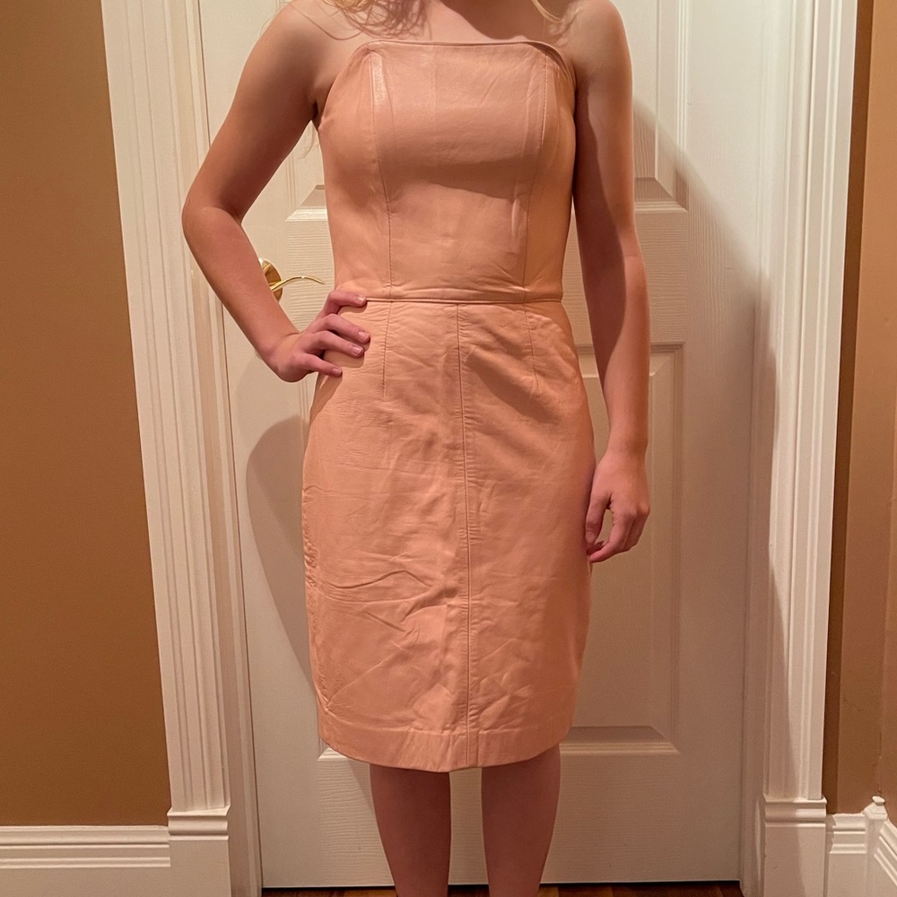 Vintage 90s Ladies Powder Pink Neto Leather Strapless Dress